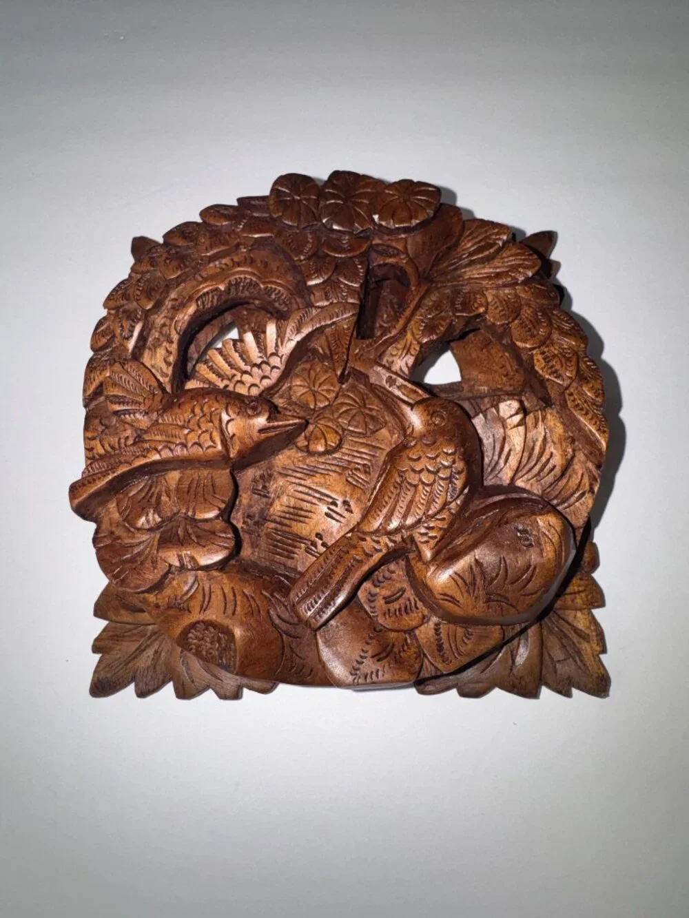 Vintage Balinese Bali Hand Carved Wood High Relief 3D Wall Art Panel Carving